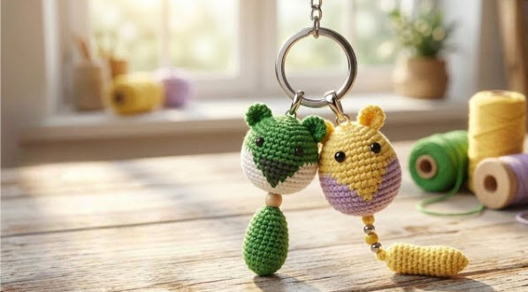 Crochet Mini Bear Keychain Amigurumi Pattern with Round Ears