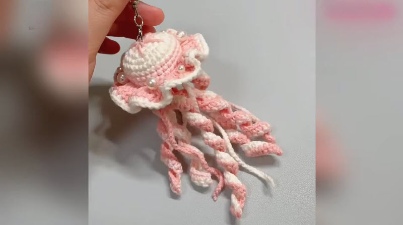 Crochet Jellyfish Keychain Amigurumi Pattern with Ocean Details