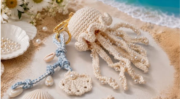 Crochet Jellyfish Keychain Pattern for bags charm