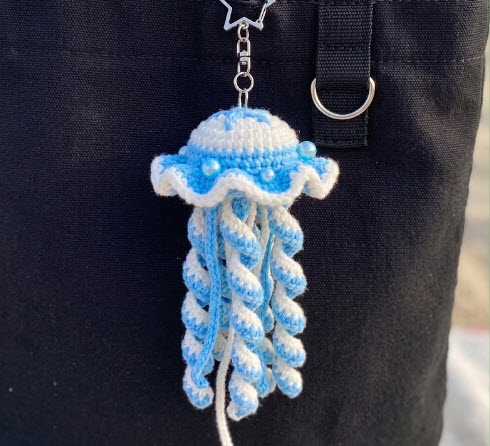 Crochet Jellyfish Keychain Amigurumi Pattern with Ocean Details
