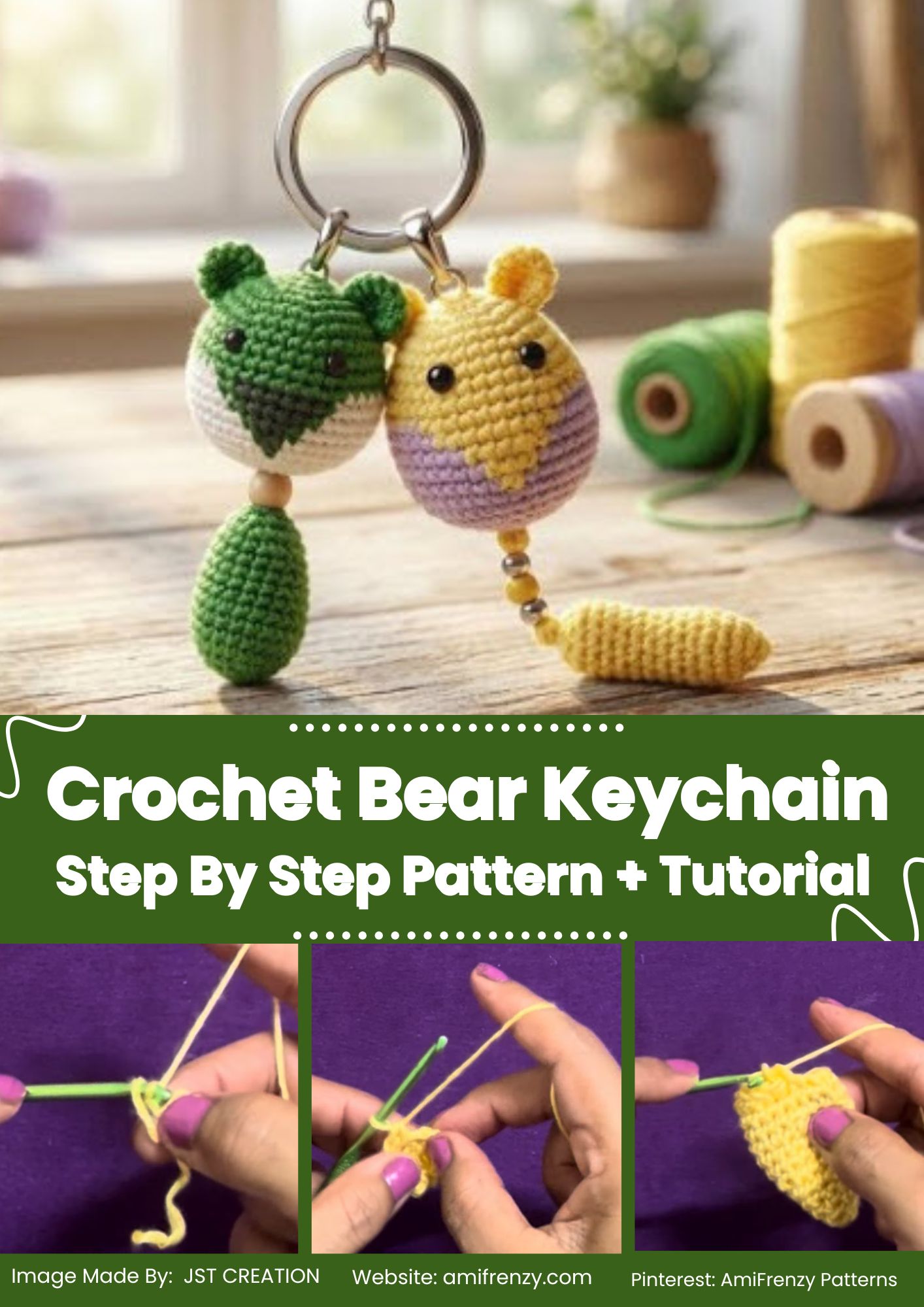 Crochet Mini Bear Keychain Amigurumi Pattern with Round Ears
