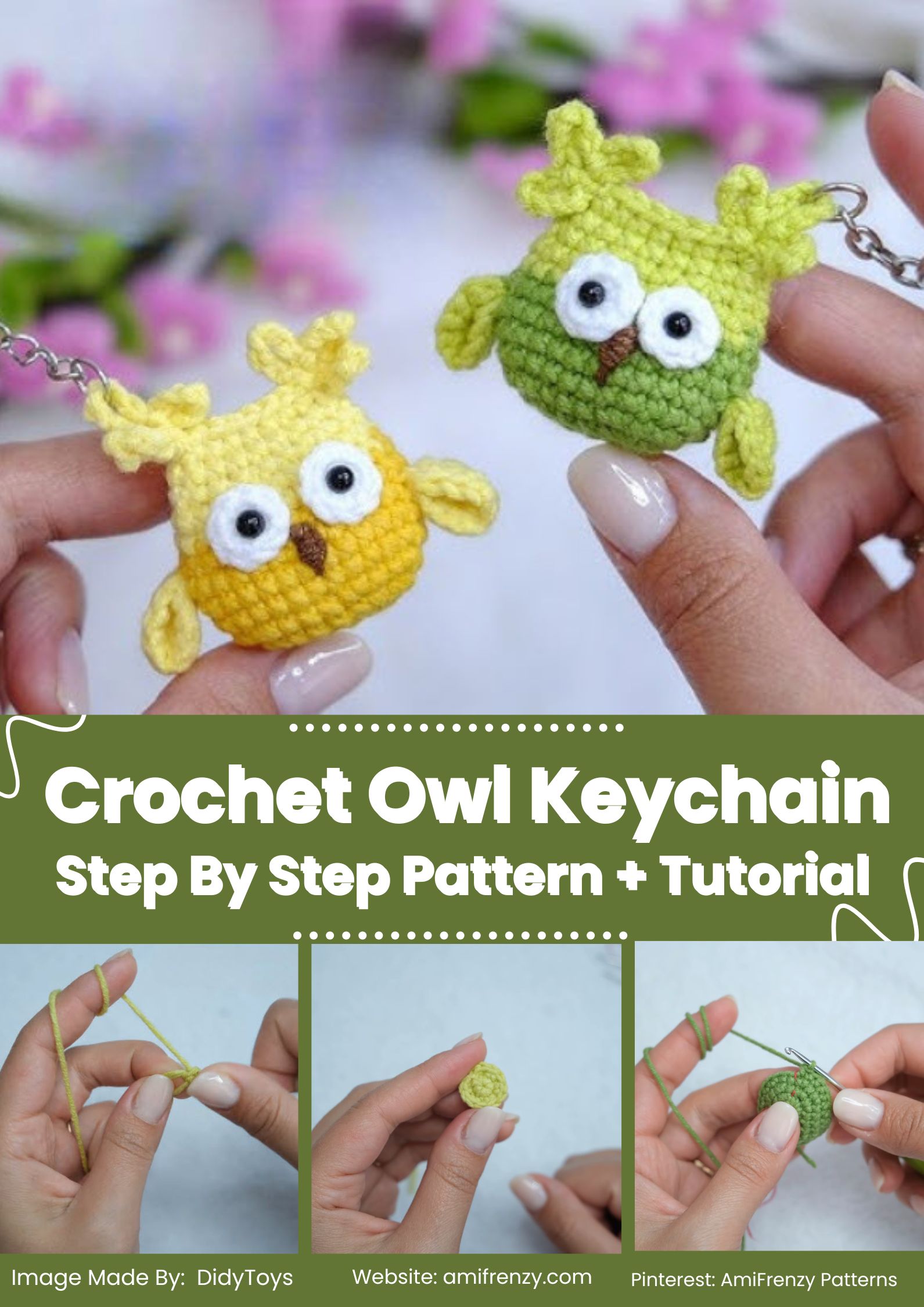 Crochet Owl Keychain Amigurumi Pattern with Tiny Wings
